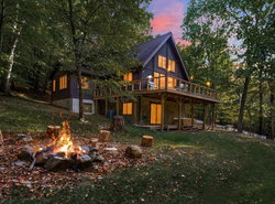 Hot Tub, Private Lake, & Huge Deck at Chalet Cabin
